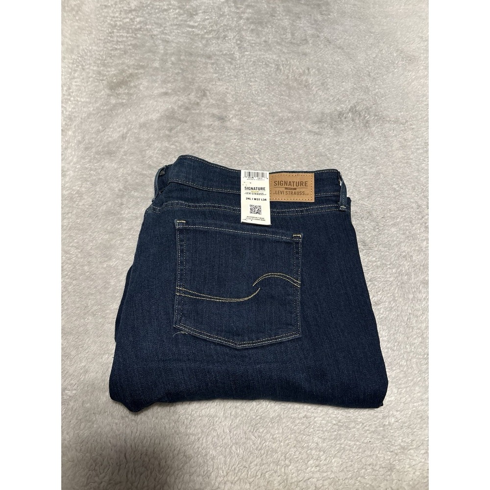 New Signature Levi's Strauss Womens Blue Mid Rise Straight Jeans 24L 37x34